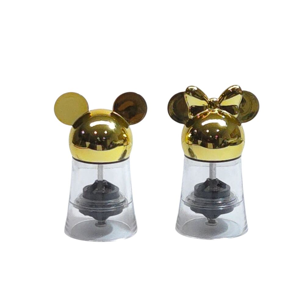 Disney Metallic Gold Mickey Minnie Mouse Salt Pepper Shaker Manual Grinder Set